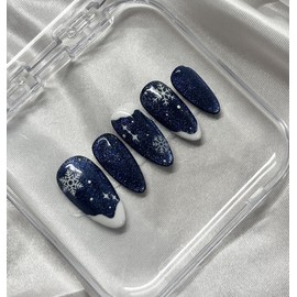 Deep Blue Snow Nail Tips - Short Nose Pin / 딥블루 스노우 네일팁 - 숏코핀