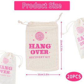 20 Pcs Hangover Kit Bags 3.9 x 5.9 Inch Bachelorette Hangover Bag Cotton Muslin Drawstring Bag Hangover Recovery Kit Bags for Wedding Bridal Shower Bachelor Party Favors