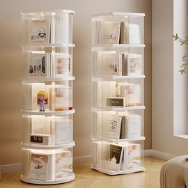 FAQINZYUAN Rotating Bookshelf Tower,360° Rotating Bookshelf,66 inch High Small Space Revolving Bookcase, Suitable for Spinning Bookshelf Tower in Home and Office (White, 5 Tier, 14x14x66)
