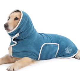 PETTOM Dog Drying Robe, 400gsm Microfiber Super Absorbent, Adjustable Coat for Medium Large Dogs, Bathrobe Towelling Quick Drying (Blue, L)