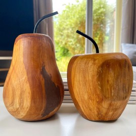 Darthome Vintage Hand Carved Wood Apple & Pear Fruit Sculpture Home Decorative Ornaments