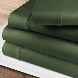Superior Egyptian Cotton 400 Thread Count Bed Sheet Set, 1 Elastic Deep Pocket Fitted Sheet, 1 Flat Sheet, 2 Pillowcases, Soft Bedding, Luxury Sheets, Sateen Weave, Olympic Queen Size, Hunter Green