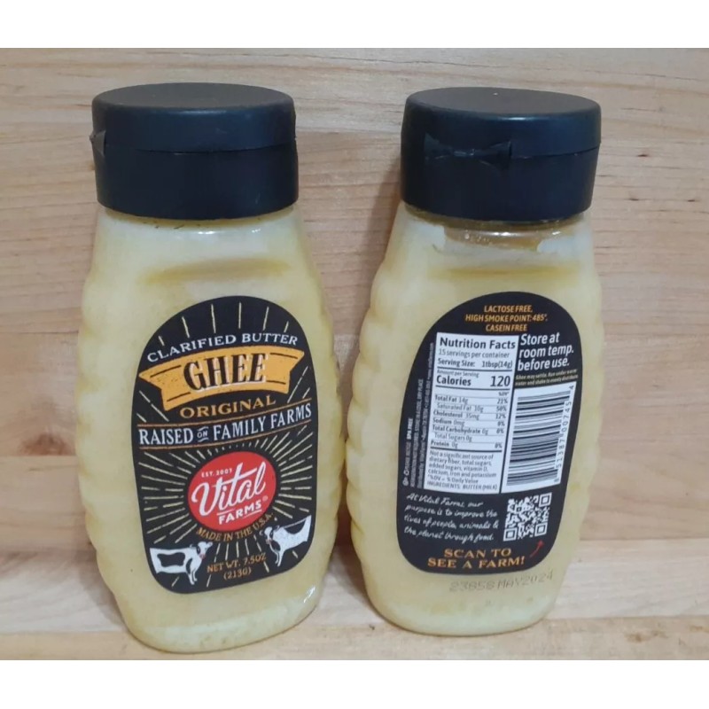 Case 2 Jars Of Ghee Butter Vital Farms Original 7.5z