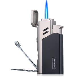 PROMISE Jet Torch Cigar Lighter - Adjustable Flame, Refillable with Butane - Outdoor (Grey)