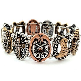 Western Peak Western Vintage Tritone Cross Horseshoe Star Stretchable Bracelet Copper (Brown)