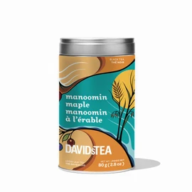 DAVIDsTEA Manoomin Maple Black Tea, low caffeine, iconic tin