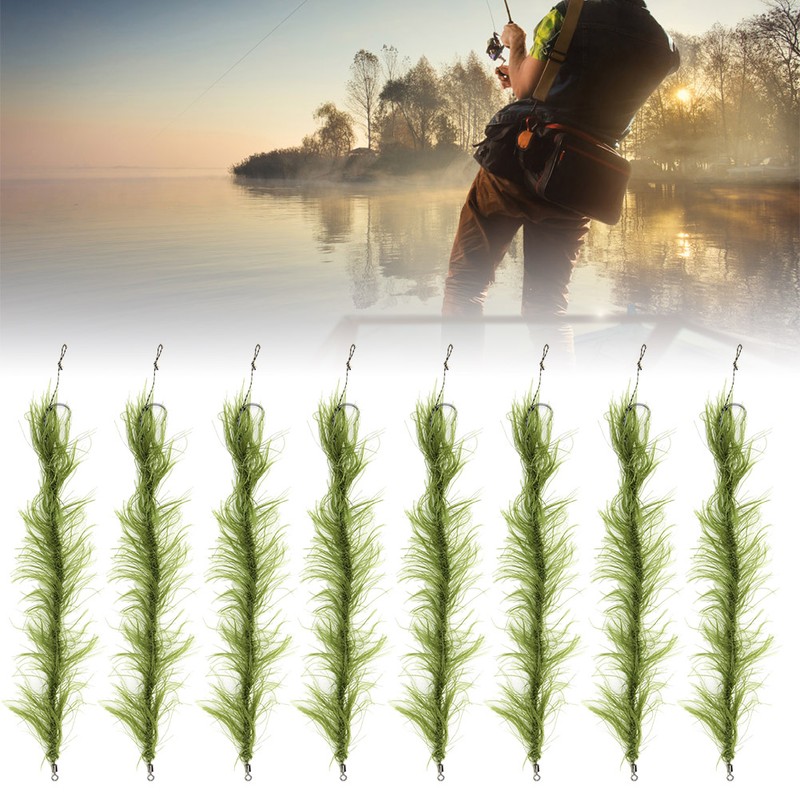 8PCS Carp Fishing Tied Hair Rigs Nylon Green Grass Line