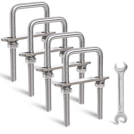 SRZTXU 4 Sets M8 Square U-Bolts,u-Bolts 1.5 inch Wide,304 Stainless Steel Square u-Bolts,with Nuts,Bolt Plate and washers (4, M8 x 40mm x 100mm)