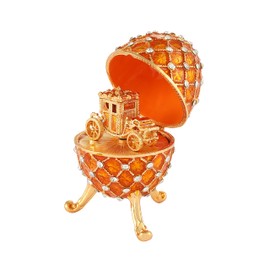 QIFU Vintage Gold Easter Egg Style Enamel Trinket Box with Mini Carriage(QF5291)