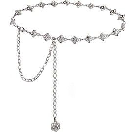 Glamorstar Chain Belt for Women Rhinestone Crystal Waist Belts for Dress Gift Silver 120CM/47.2IN