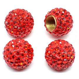 Car Wheel Tire Valve Caps, 4 Pack Crystal Rhinestone Car Tire Wheel Valve Stem Air Caps for Car Tire Accessories Universal for Cars, SUVs, Bicycle, Trucks and Motorcycles - Red