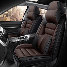 Iceleather Luxury Car Seat Covers for Lincoln Blackwood 2002,Waterproof Soft Breathable PU Leather Seat Cover with Storage Pockets(Black&Coffee,Front Set with Pillow)