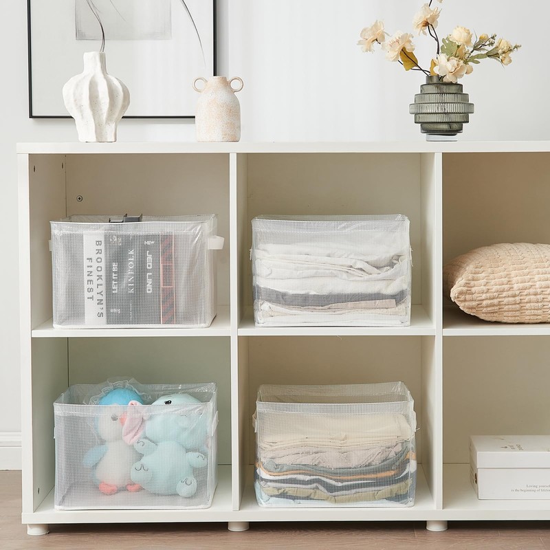Clear Large Storage Baskets for Shelves, Collapsible Storage Bins with