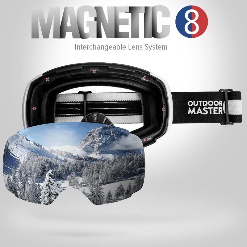 OutdoorMaster Ski Goggles PRO - Frameless, Interchangeable Lens 100% UV400