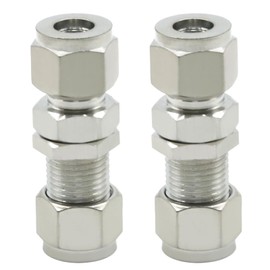 laffoonparts 2 PCS 3/8 Inch OD 304 Stainless Steel Compression Tube Pipe Fitting, Straight Connector Adapter, Straight Adapter Bulkhead Union for Oil Gas Fuel Air Liquid