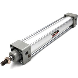 Baomain Pneumatic Air Cylinder SC 32 x 200 PT 1/8 with a Y-Component CY-32 & 2 Fittings, Bore: 1 1/4 inch, Stroke: 8 inch, Screwed Piston Rod Dual Action 1 Mpa