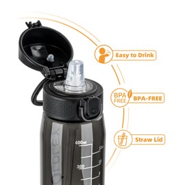 OLDLEY Kids Water Bottles with Straw 420ml/14oz BPA Free Tritan Water Bottle with Handle Leakproof Time Marker School Sports Drinking Bottle for Toddler Boys Girls (Black)