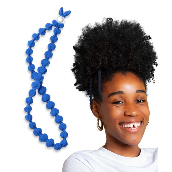 Bunzee Bands Large Hair Band for Thick, Curly, Natural Hair - Cushioned No Damage Hair Ties Ideal For Braids, Pineapple Hair - Afro Puff Ponytail Holder - Adjustable, Extra Stretchy (Blue 1Pk)