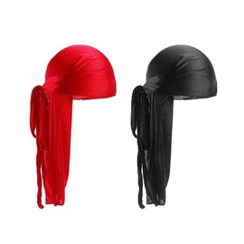 SIOPPKIK Durag Long Tail Unisex Wide Strap Pirate Hair Loss Turban Hat for Women Men Hip Hop Daily Decoration 2 Pack