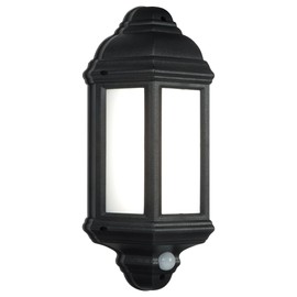 National Lighting HALBURY LED Outdoor 7W Outdoor Garden LED Black Half Wall Lantern PIR Motion Sensor Presence Detector IP44 Rated