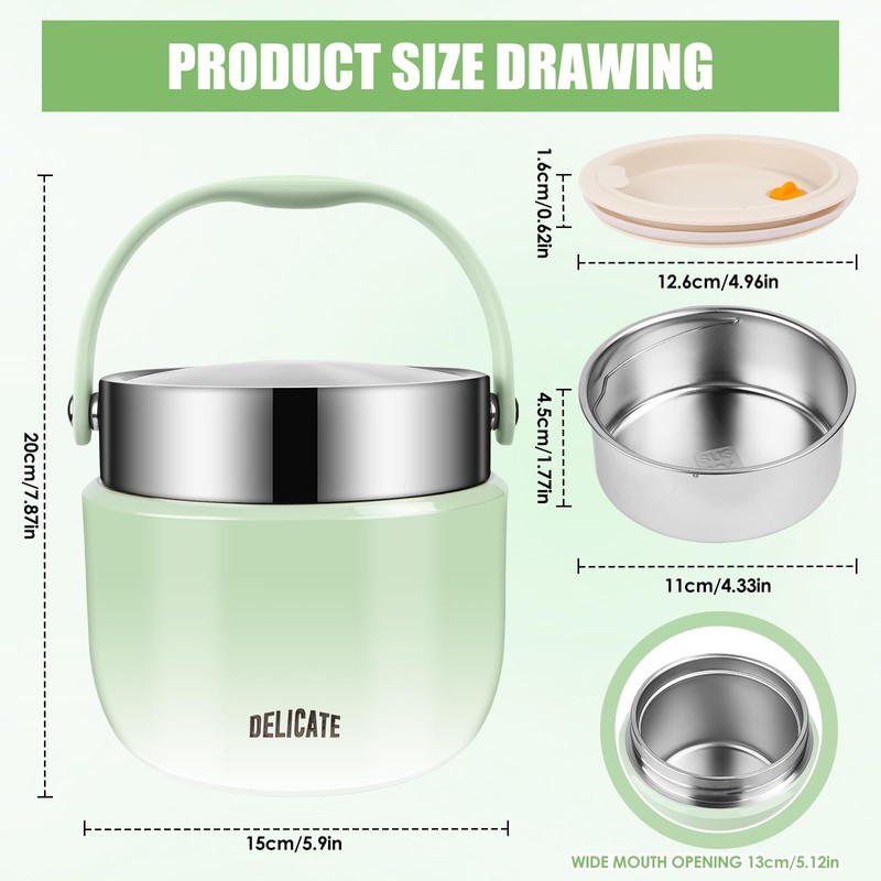 Feirdhoo 1.2 L Thermal Container for Food, Stainless Steel with