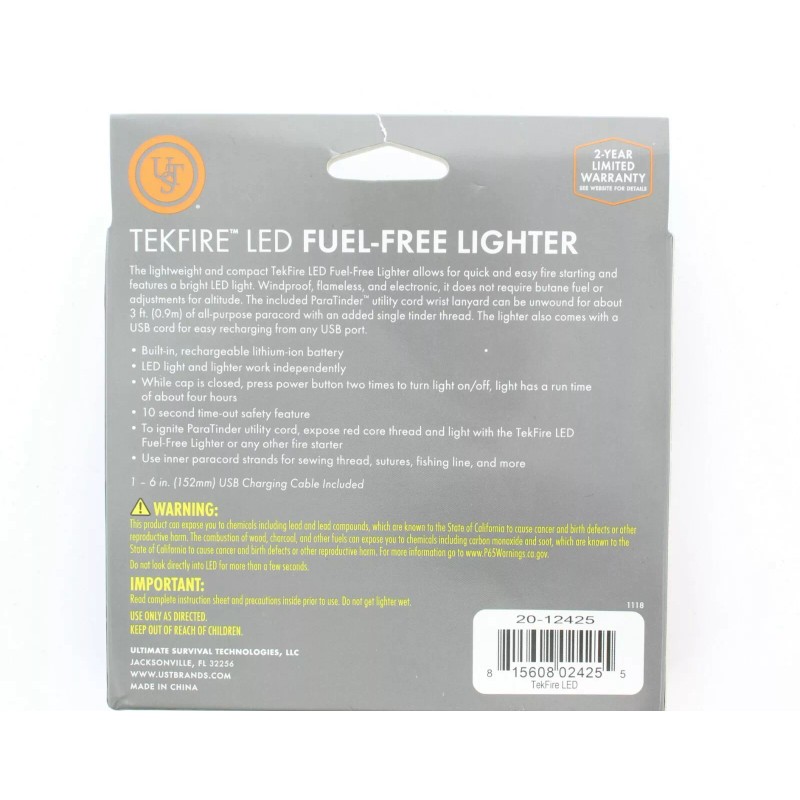 Ultimate Survival Technologies UST TekFire LED Lighter Fuel-Free Lightweight and