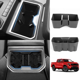 LUNQIN Car Front Rear Cup Holder Insert for Toyota Tacoma 2024 2025 Pickup Truck Auto Interior Accessories Center Console Organizer Water Bottle Cupholder Storage Coasters Station Silicone Accessory