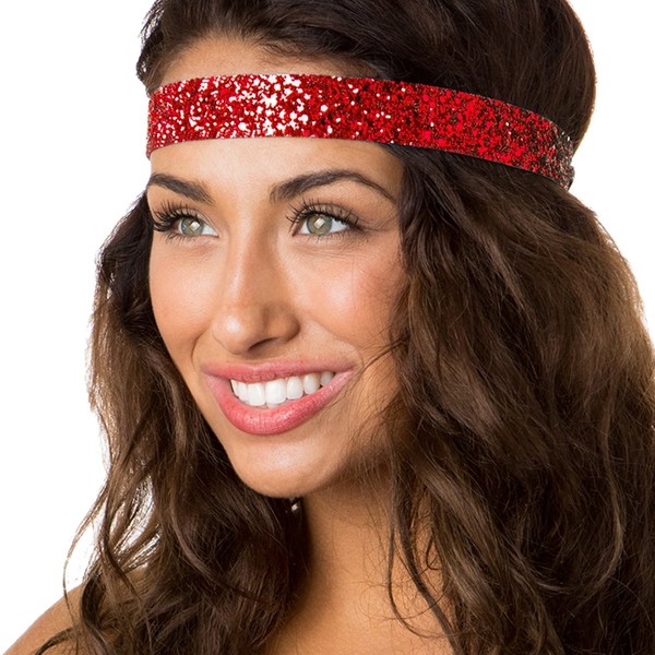Hipsy Adjustable Non Slip Wide Bling Glitter Headband for Women Girls & Teens (Red)
