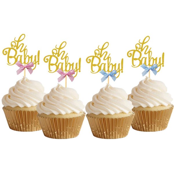 Oh Baby Cupcake Toppers púas para baby shower género revelar decoraciones de fiesta – Juego de 24