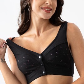 Numgug Daisy Bras for Older Women Comfort Soft Breathable Bra Wireless Front Closure Bras, Black1, 38