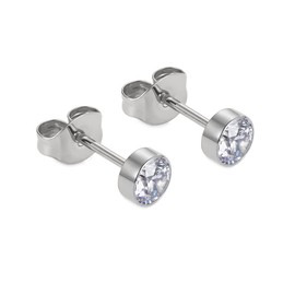 1 Pair G23 Titanium Stud Earrings Set Hypoallergenic 3mm 4mm 5mm 6mm Cubic Zirconia Studs for Women Men for Sensitive Ear(4mm bezel silver clear)