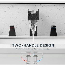 Matte Black Bathroom Faucet 3 Holes Two Handles Lavatory Vanity Sink Faucet Widespread 8 Inch Waterfall with Supply Hoses Stainless Steel