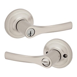 Kwikset Henley Entry Door Handle with Lock and Key, Secure Keyed Reversible Lever Exterior, For Front Entrance and Bedrooms, Satin Nickel, Pick Resistant Smartkey Rekey Security and Microban
