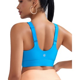 RUNNING GIRL Adjustable Straps High Impact Sports Bra for Women,High Support Workout Sports Bras with Sewn in Pads(WX3120 Bright Blue L)