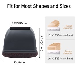 Ezprotekt 2 inch Square-black Non-woven fabric Furniture Cups Chair Leg Caps, Chair Leg Covers Smooth Moving Chair Feet Protectors