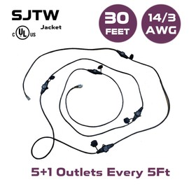 Kutatek 30Ft 14/3 Multi-Outlet Heavy Duty Extension Cord, 6 Outlets Evenly Spaced Every 5Ft,Indoor/Outdoor Christmas Lighting, Holiday Decorations, Uplighting, Stage Backlines,UL Listed