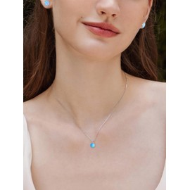 KristLand 925 Sterling Silver Gold-Plated Necklace Silver Opal Necklaces for Women Round Opal Pendant Gifts for Women Girls, Sterling Silver with Gold Plating