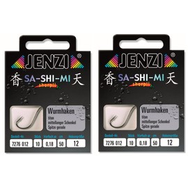 Set # 2 Packs (20 Pieces) Worm Hooks by Jenzi Ready Tied Hook Sizes 2 4 5 6 8 10 12 14 50cm + Free Petri Heil! Sticker (Hook Size 12)