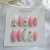 Lovely pink pixie handmade nail tip - Short Oval /
