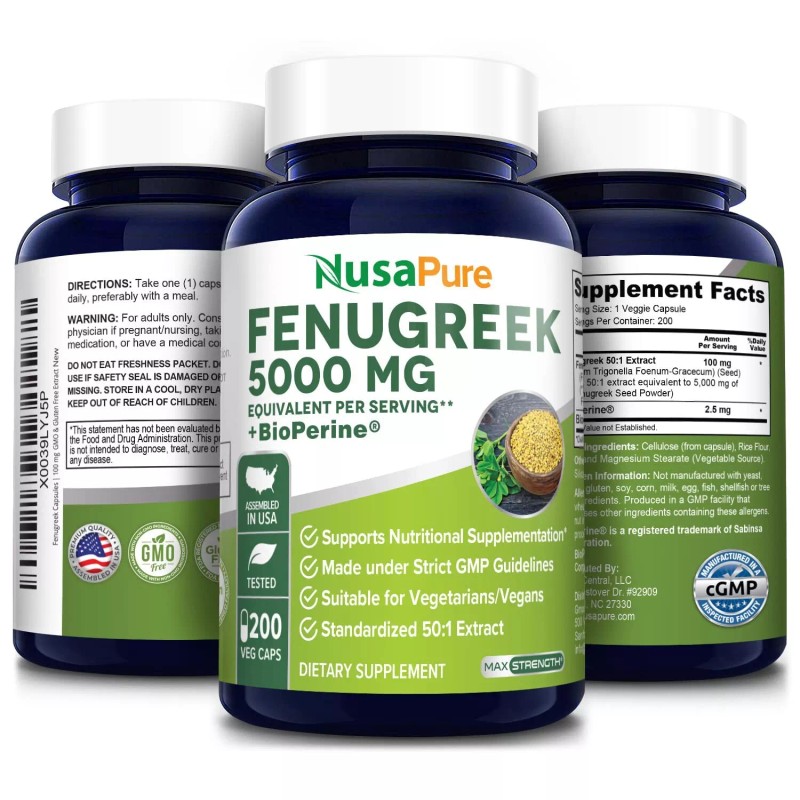 NusaPure Fenugreek Capsules | 5000mg | 200 Veggie Caps |
