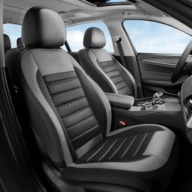 Car Seat Covers Full Set, Memory Foam Leather Car Seat Covers, Automotive Front and Rear Mesh Seat Covers, Full Set 5 Seats, Black Gray Seat Covers for SUV Sedan Truck