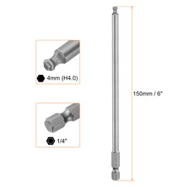 sourcing map 2pcs Ball End Hex Screwdriver Bit 4mm (H4.0) Tip 1/4" Hex Shank 150mm (6") Long Magnetic Ball Head Bits Industrial Grade S2 Steel Metric Screw Driver Bit
