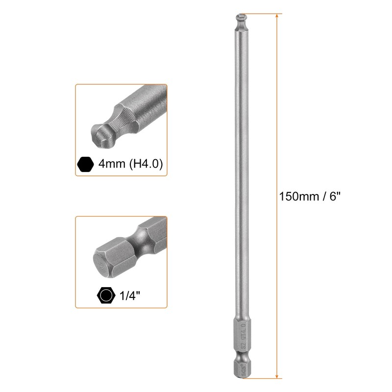 sourcing map 2pcs Ball End Hex Screwdriver Bit 4mm (H4.0)