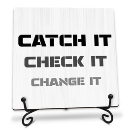 5" Inspirational Wooden Sign With Metal Stand - Catch Check Change It - Minimalism Tabletop Decorative Desk Shelf Plaque For Home Office - Decoration & Gifts For Families, Friends, Coworkers - A02
