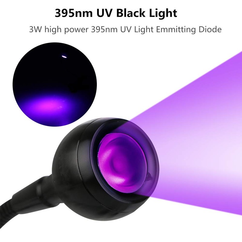 ULIKELED 3W 395NM LED Black Light, Flexible Gooseneck UV Blacklight