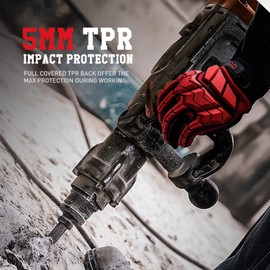 Heavy Duty Work Gloves, SBR Padding, TPR Protector Impact Gloves, Men Anti Vibration Mechanic Work Gloves (L, Red)