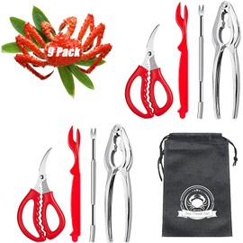 9Pcs Stainless Steel Seafood Tools Set - Crab & Lobster Crackers, Forks, Shell Openers, Nut Crackers - Durable Shellfish Tools for Crab Legs, Shrimp, and Clams