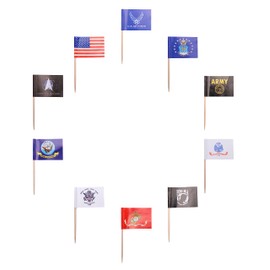CANTENDO 100 pcs US American Set sea, land, air, military toothpick flag Mini Small Army Armed Cupcake Toppers Stick Flag Decorations for Memorial Day,Veterans Day Decoration