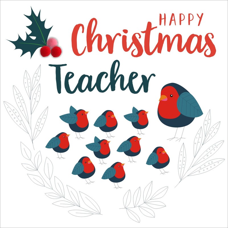 Pom Pom XP040 "Teacher, Robin Classroom" Christmas Card