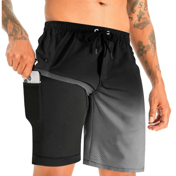 APTRO Swimming Shorts Men Swim Trunks with Compression Liner 2